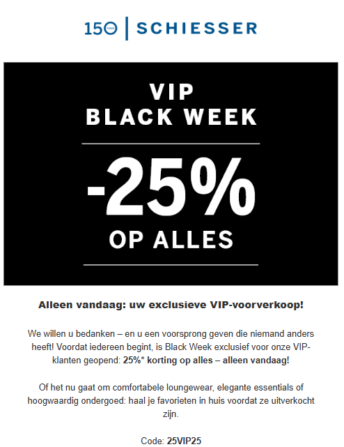 Schiesser: 25% korting