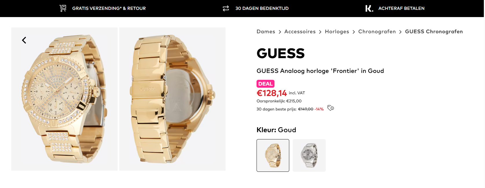 Analoog horloge 'Frontier' in Goud