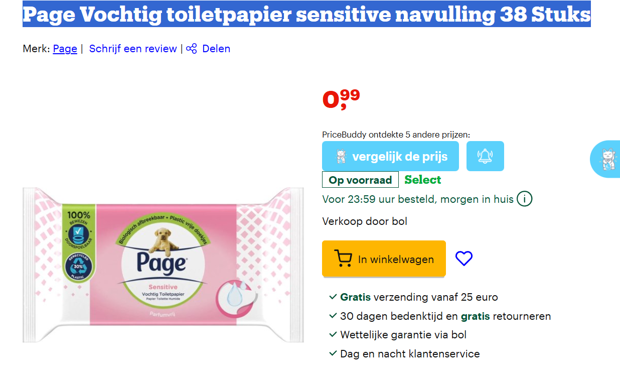 Page Vochtig toiletpapier sensitive navulling 38 Stuks