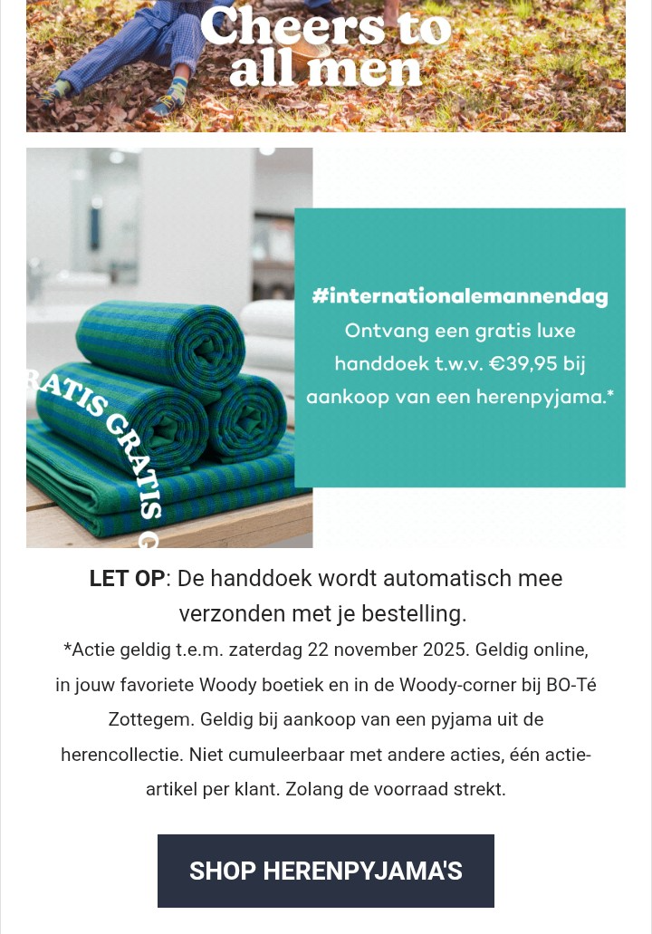 Gratis luxe handdoek bij Woody pyjama heren