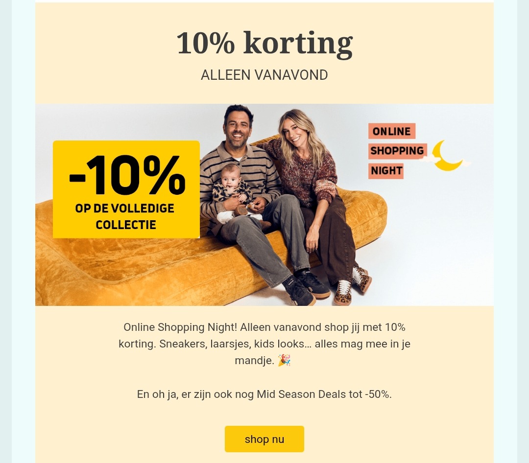 Deze avond 10% korting bij Torfs