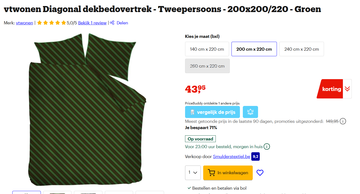 VT wonen dekbedovertrek met 71% korting 200*220cm