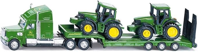 Siku 1837, Dieplader met 2 John Deere-tractoren, 1:87, metaal/kunststof, groen, achterklep kan open