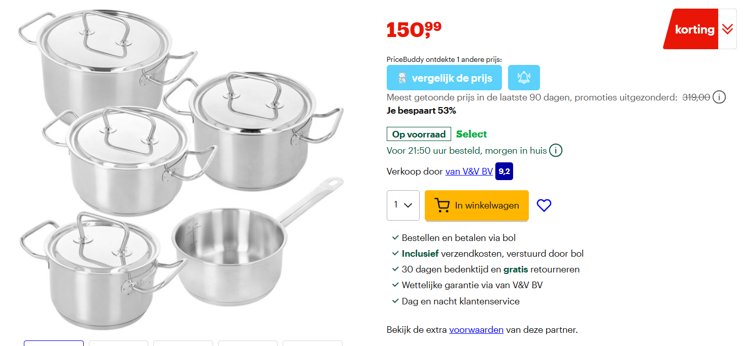 Demeyere Bistro 3 RVS 5-delige Kookpannenset nu met 53% korting bij bol