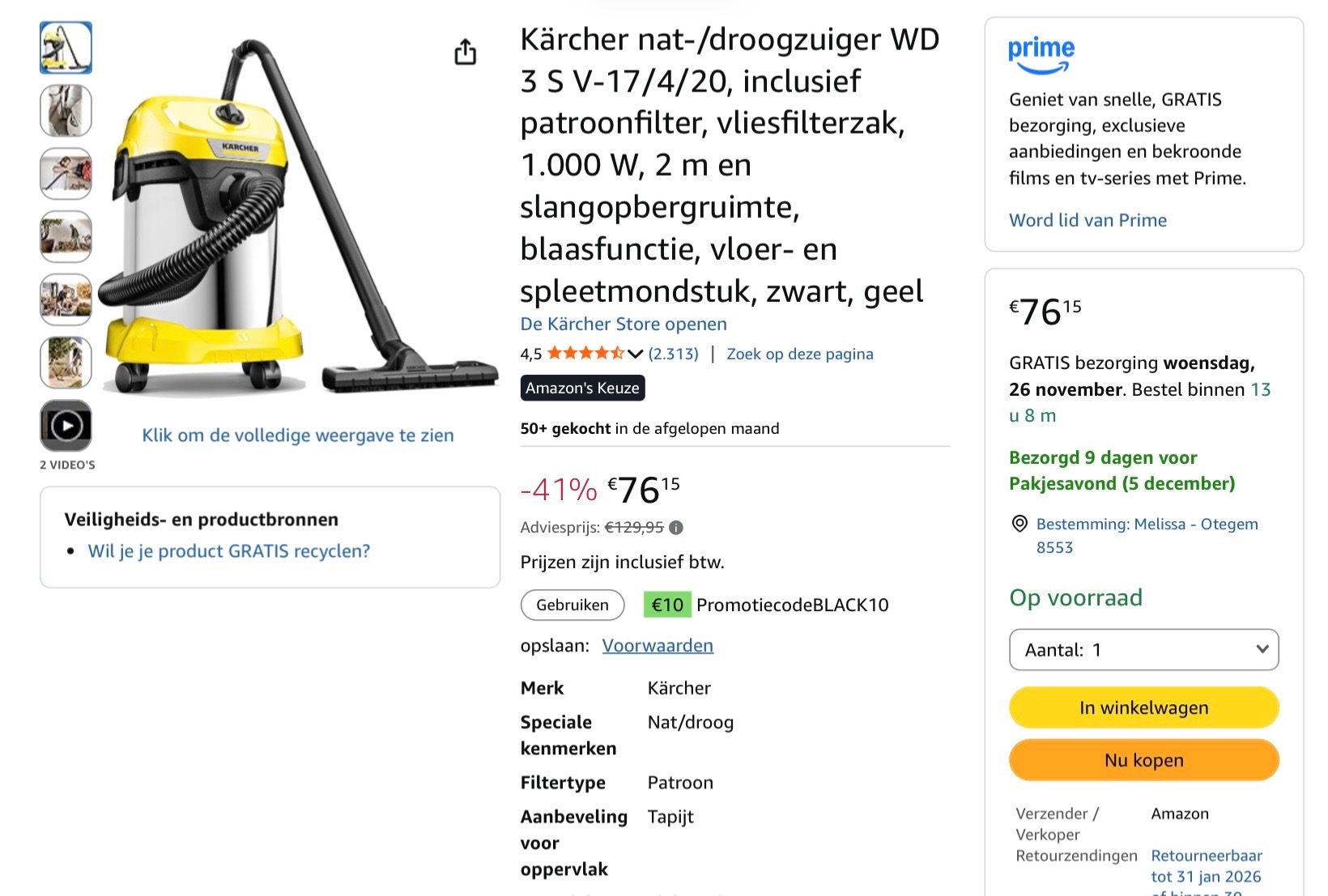 Kärcher nat-/droogzuiger -49%