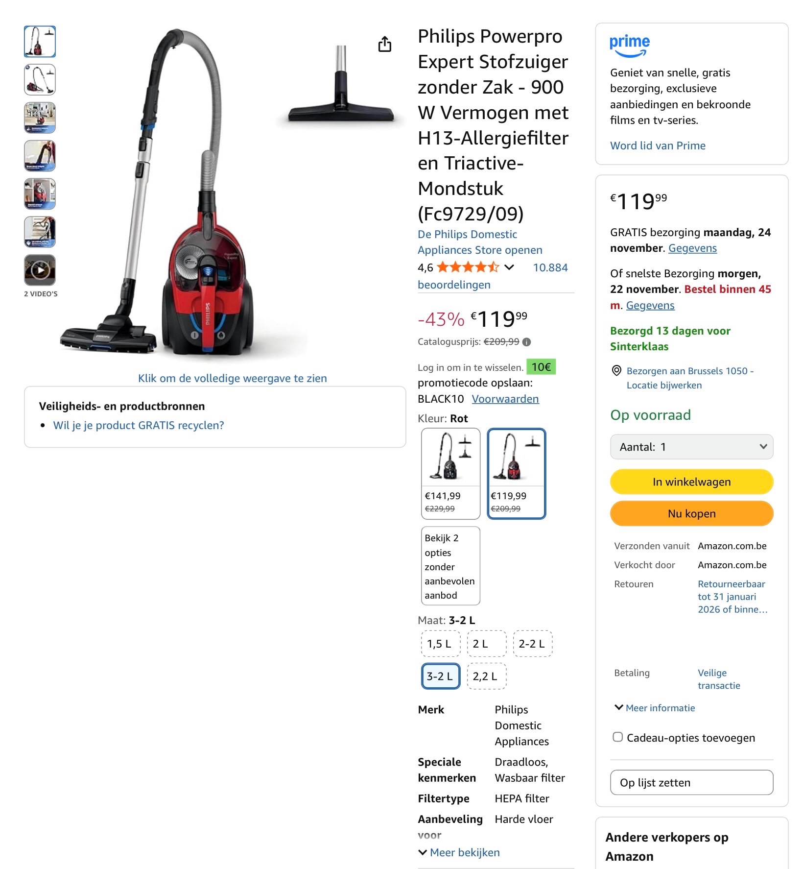 Philips Powerpro Expert Stofzuiger zonder Zak -43%
