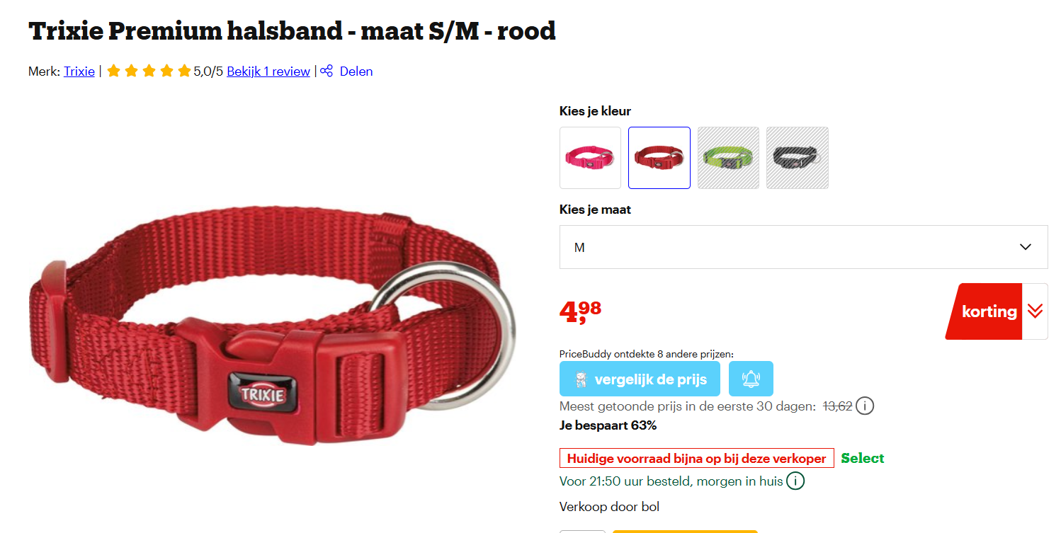Trixie Premium halsband - maat S/M - rood bij bol met 63% korting