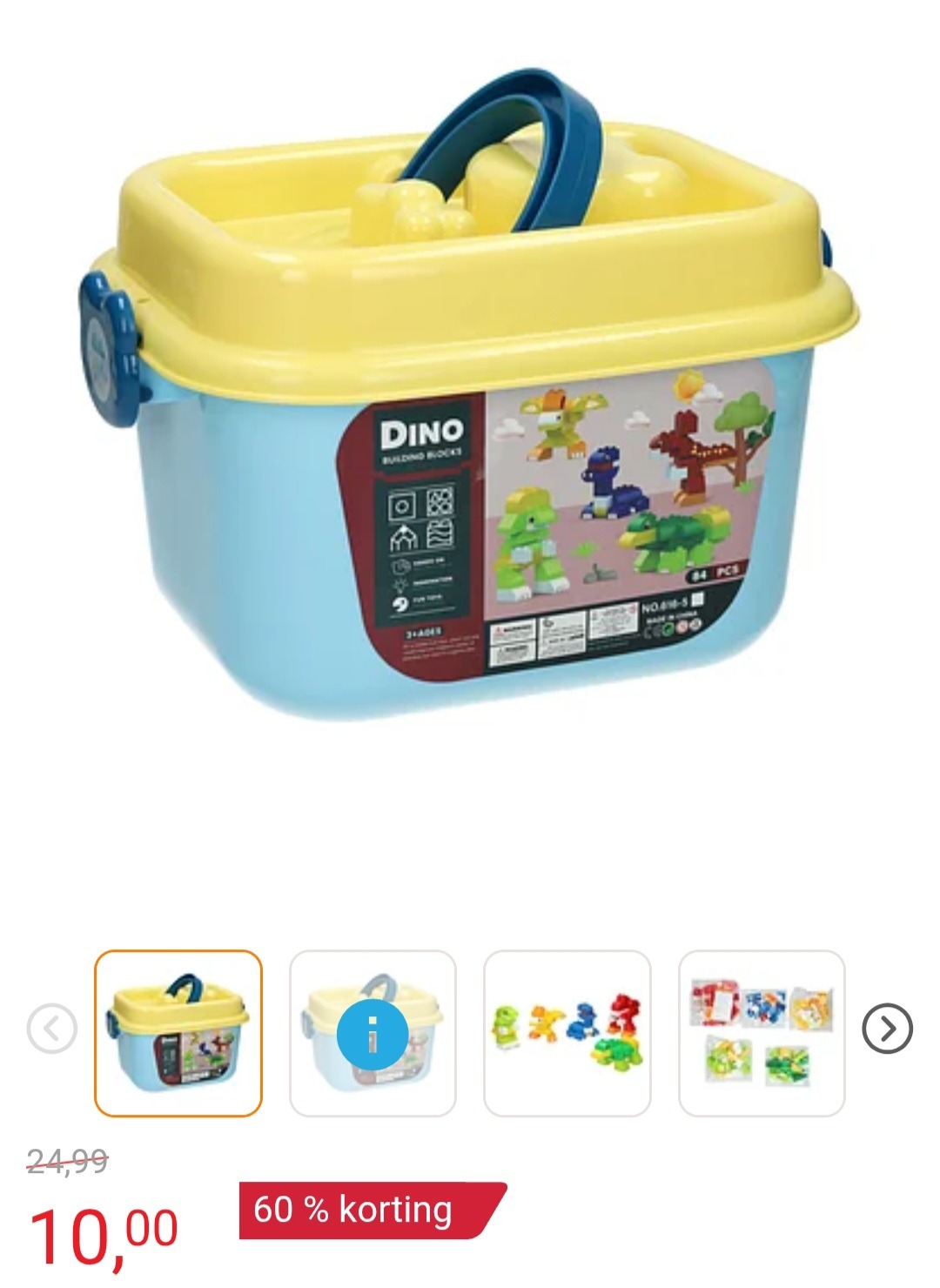 Blokjes Bouwset Dino in Opbergbox - 84dlg. -60%