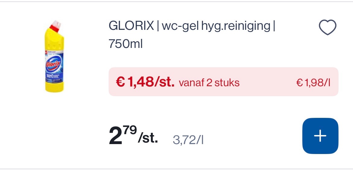 Glorix wc gel hygiëne reiniging 750 ml -47%