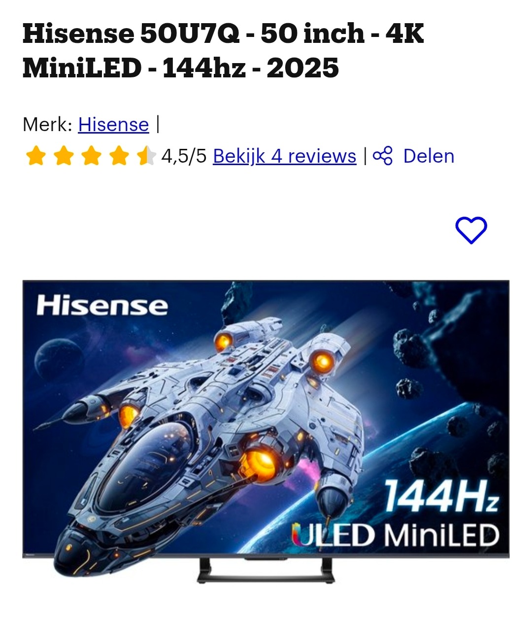 Hisense 50U7Q - 50 inch - 4K MiniLED