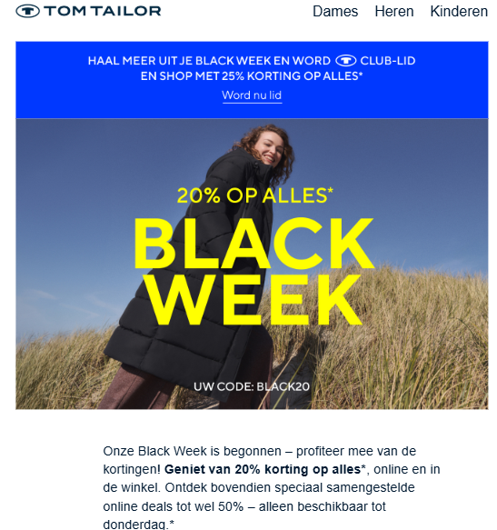 Tom Tailor: 20% korting op alle niet afgeprijsde stuks en selectie tot -50% korting