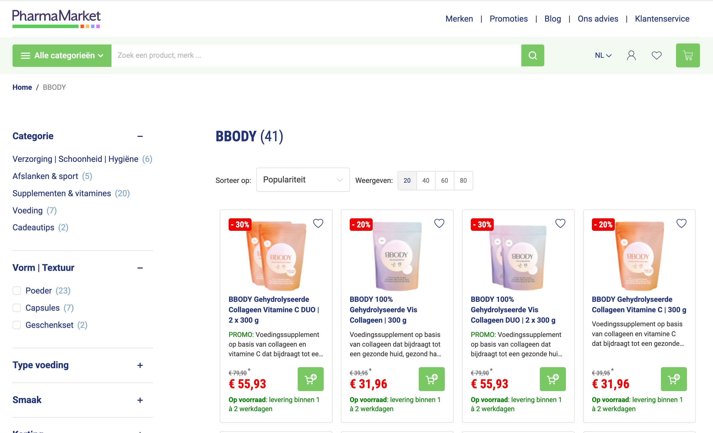 PharmaMarket -30% korting op BBODY Collageen