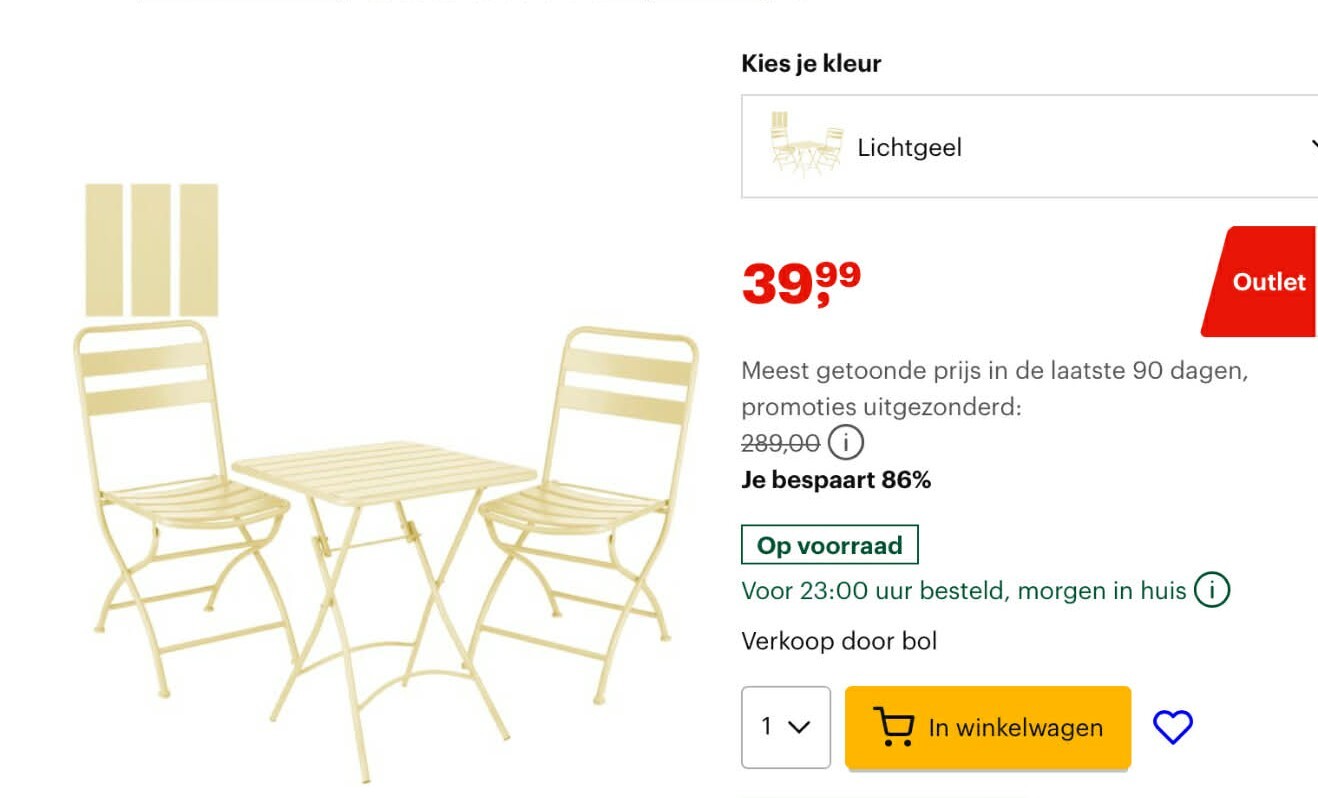 -86% bistroset Evita tafel + stoelen
