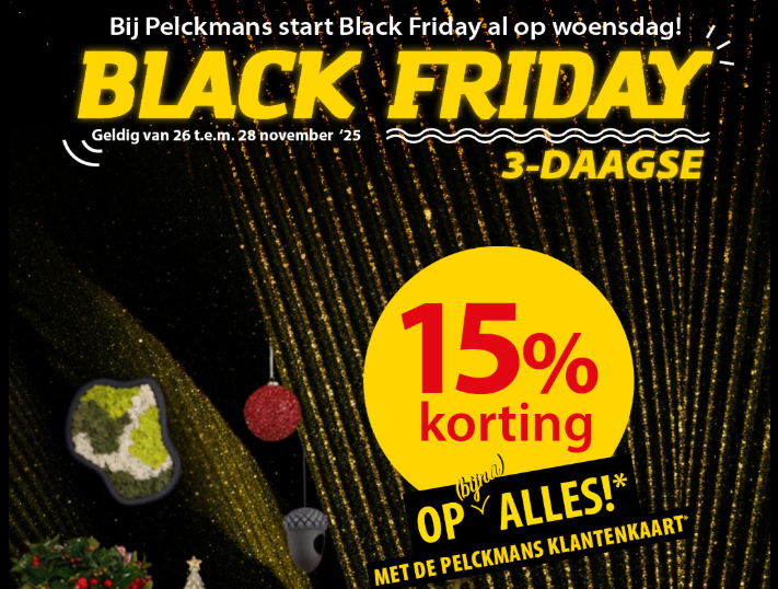 -15% op alles 🖤 Black Friday korting bij Pelckmans