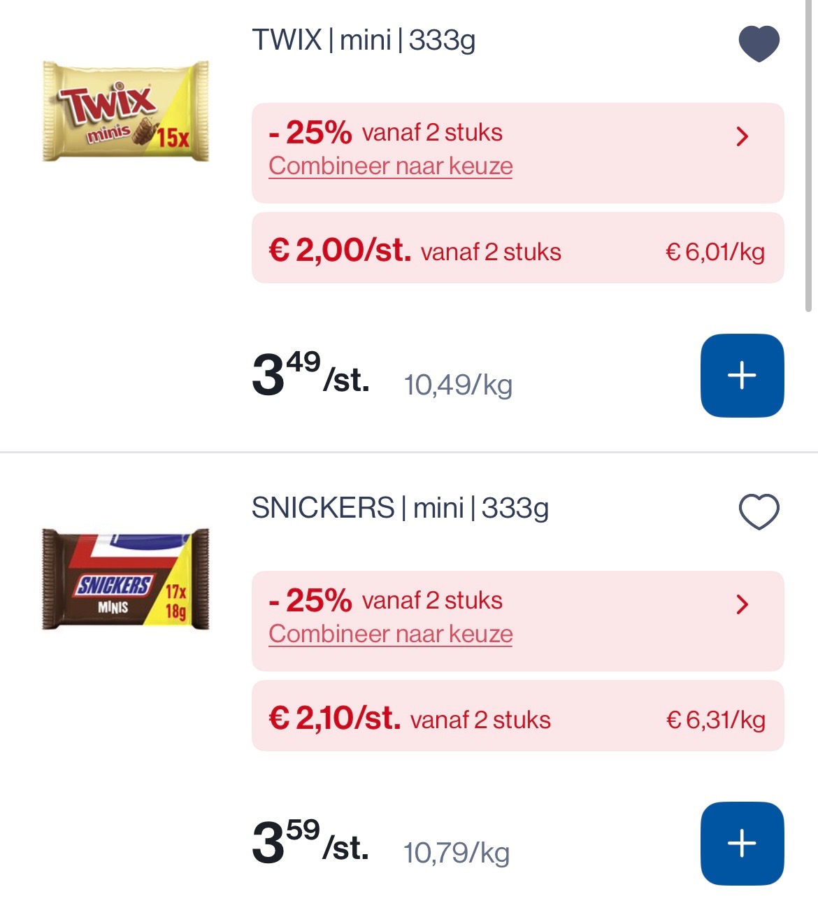 Twix en Snickers mini in promo bij Collect en go