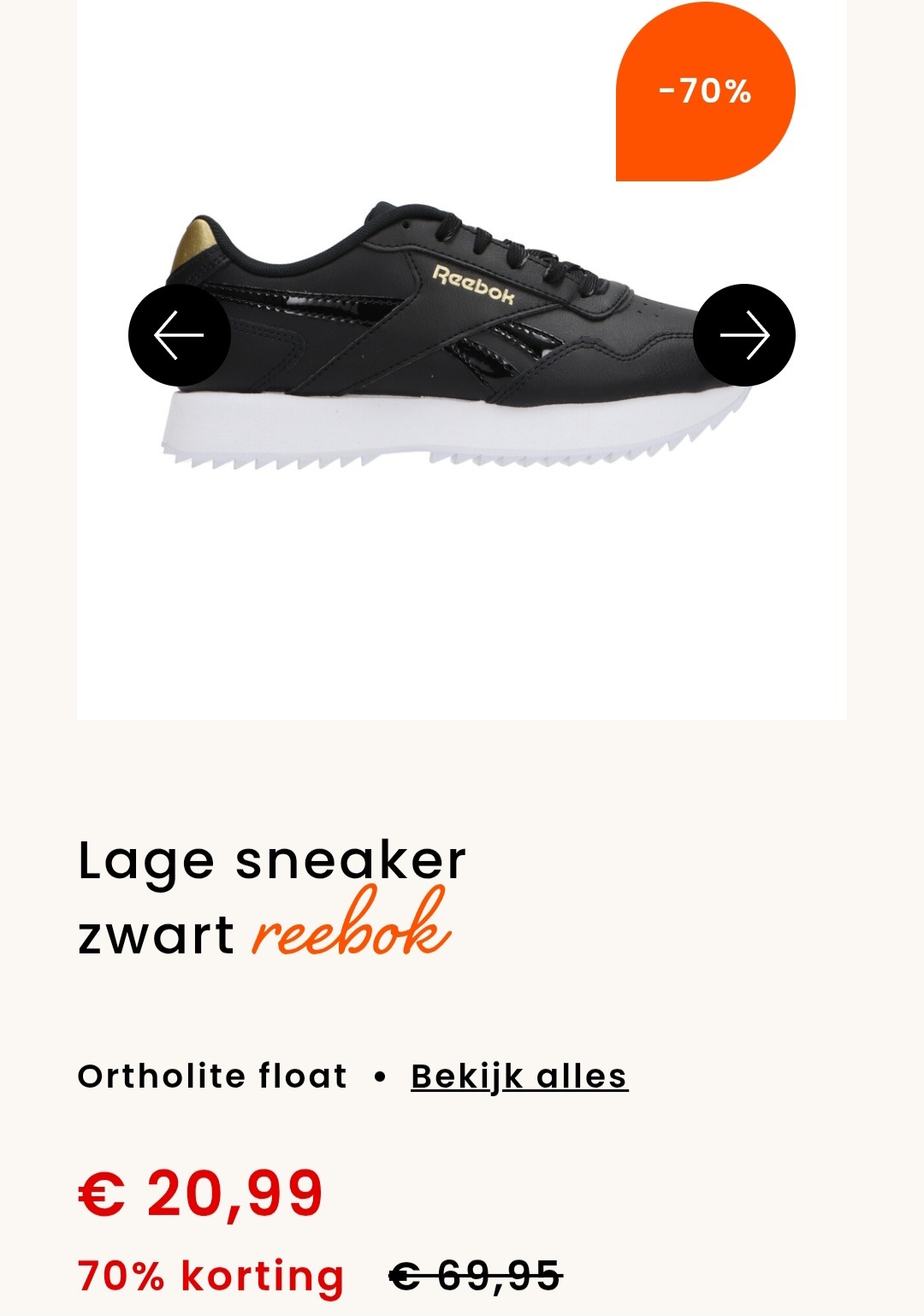 Reebok zwarte lage sneaker maat 36 -70%
