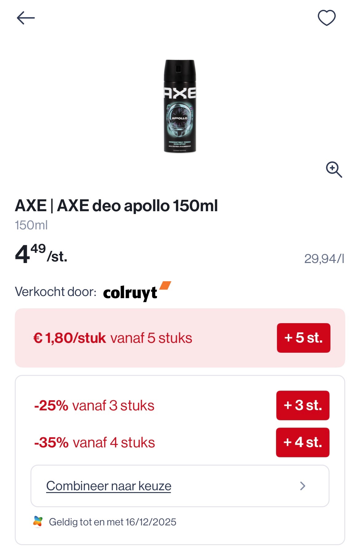 Axe deo Apollo 150 ml -35% extra korting