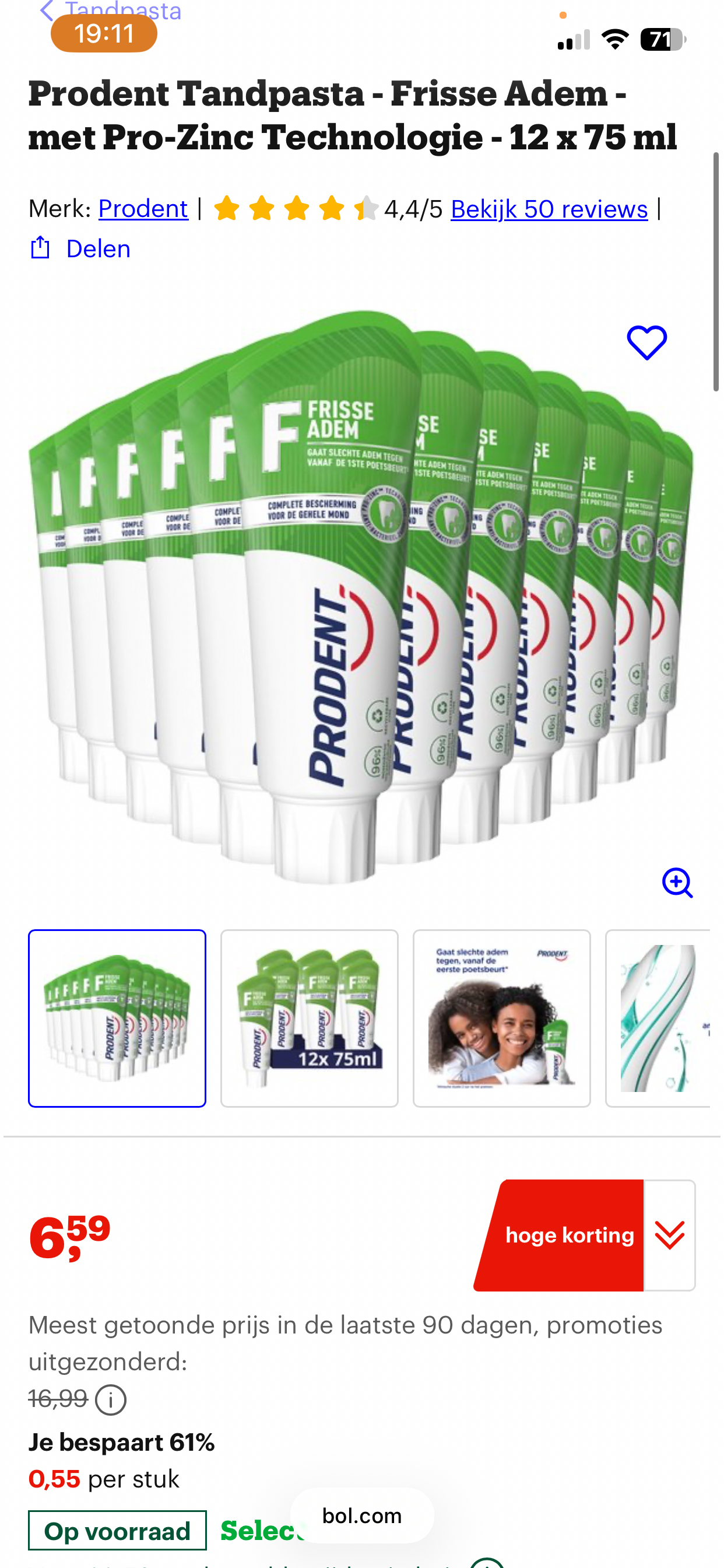 Prodent Tandpasta - Frisse Adem - 12 x 75 ml!