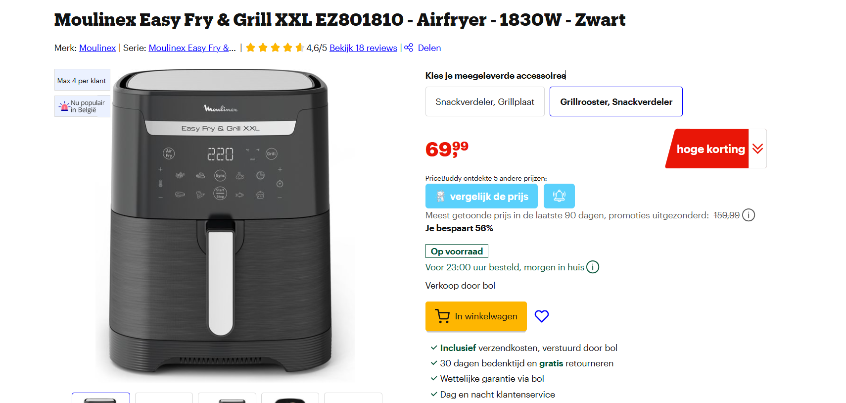 Airfryer Moulinex bij bol 69.99€