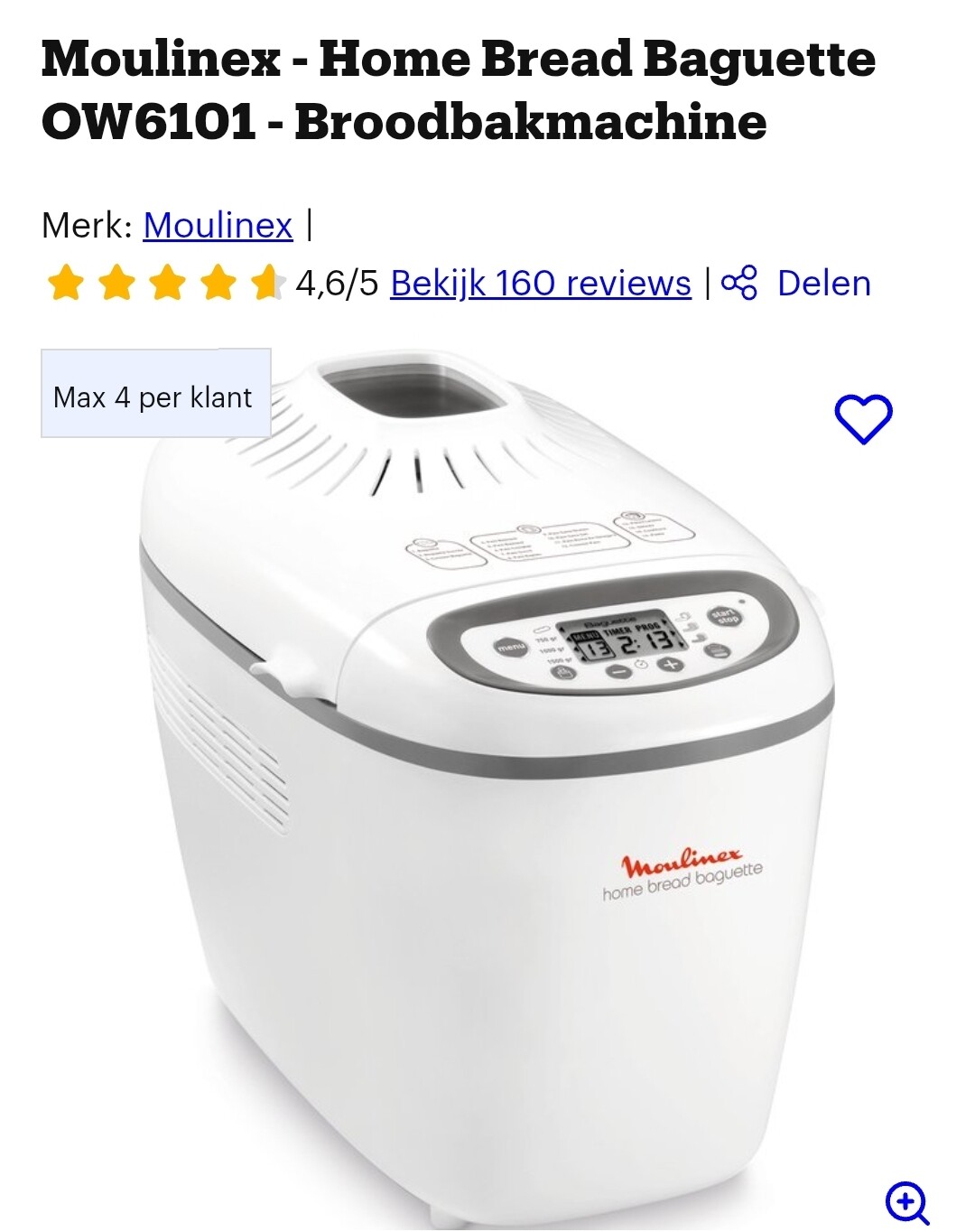 Hoge kortingen bij bol voor broodbakmachines van Moulinex