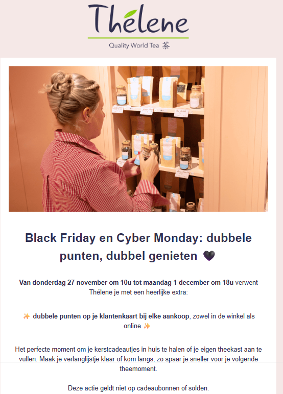 Dubbele punten bij Thélene 🎁 Black Friday & Cyber Monday
