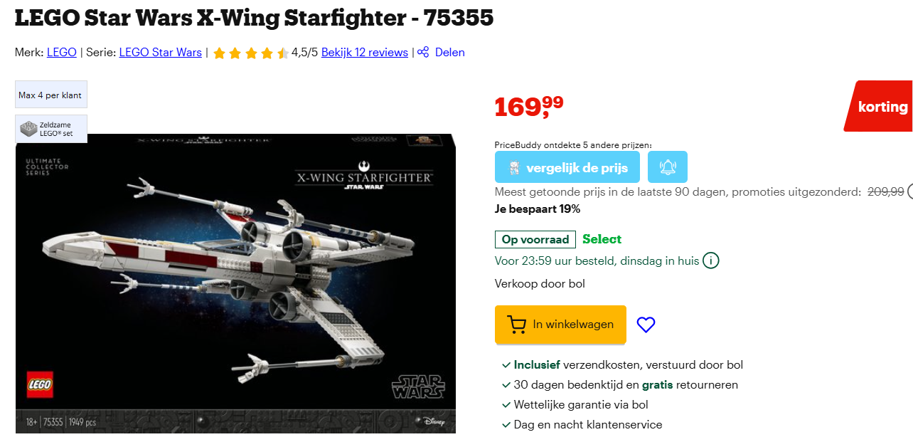 LEGO Star Wars X-Wing Starfighter goedkoopst bij Bol