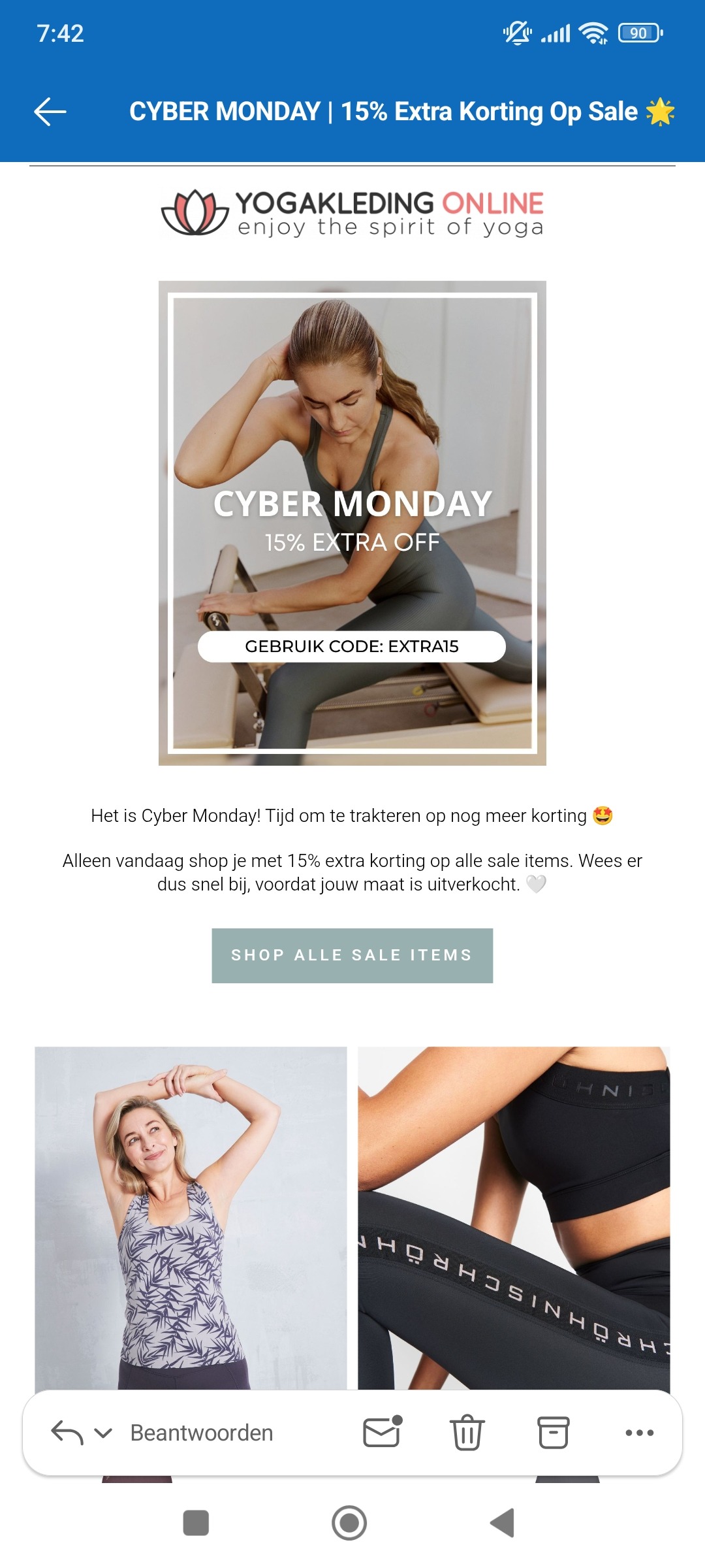 Yogakledingonline 15% korting op sale