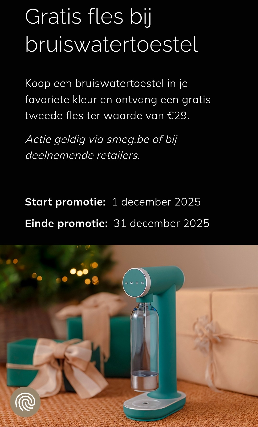 Gratis fles bij aankoop van een Smeg bruiswatertoestel