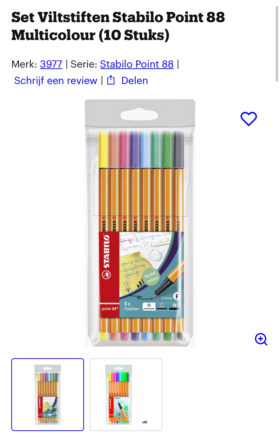 10x Set Viltstiften Stabilo Point 88 Multicolour