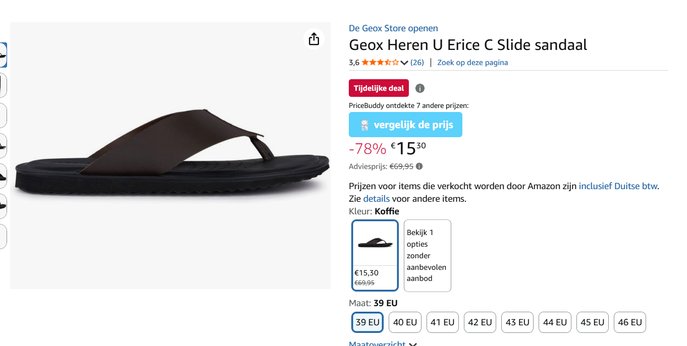 -78 % op heren Geox slippers maat 39 voor 15.30€
