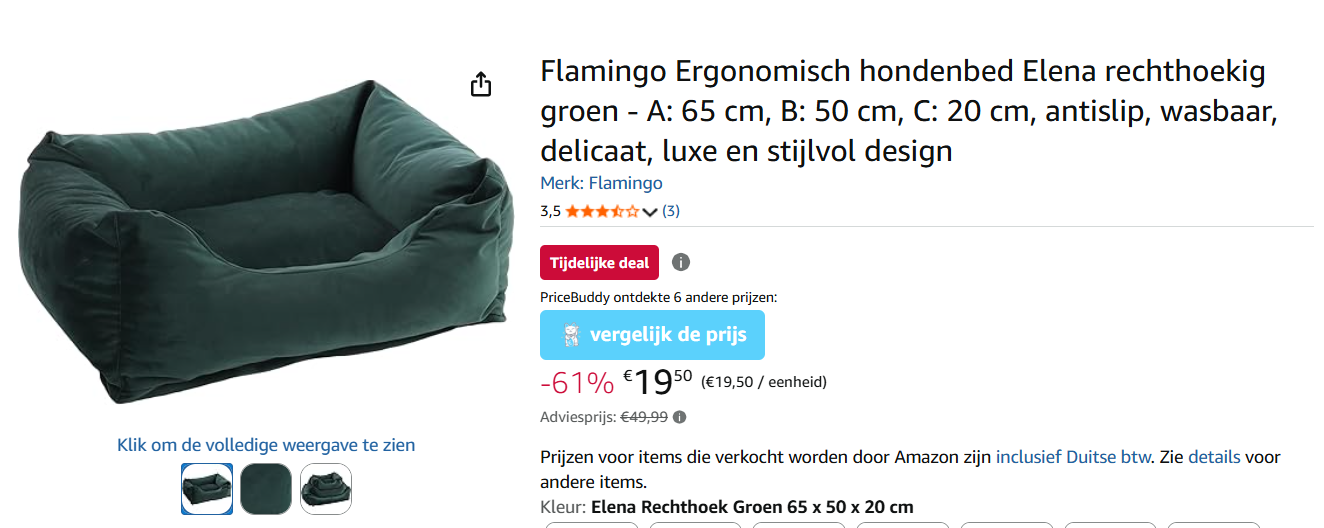 Hondenmand Flamingo met 61% korting in groen en roze