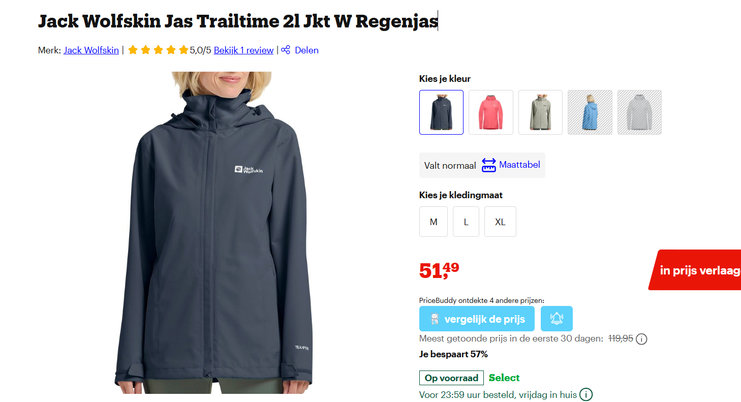 Jack Wolfskin regenjas dames -57% in maat M