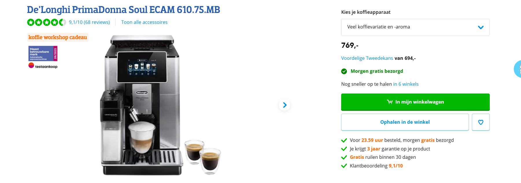 De'Longhi PrimaDonna Soul ECAM goedkoop bij coolblue