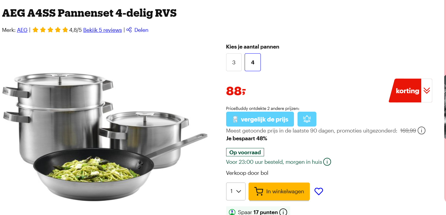 AEG A4SS Pannenset 4-delig RVS voor 88€
