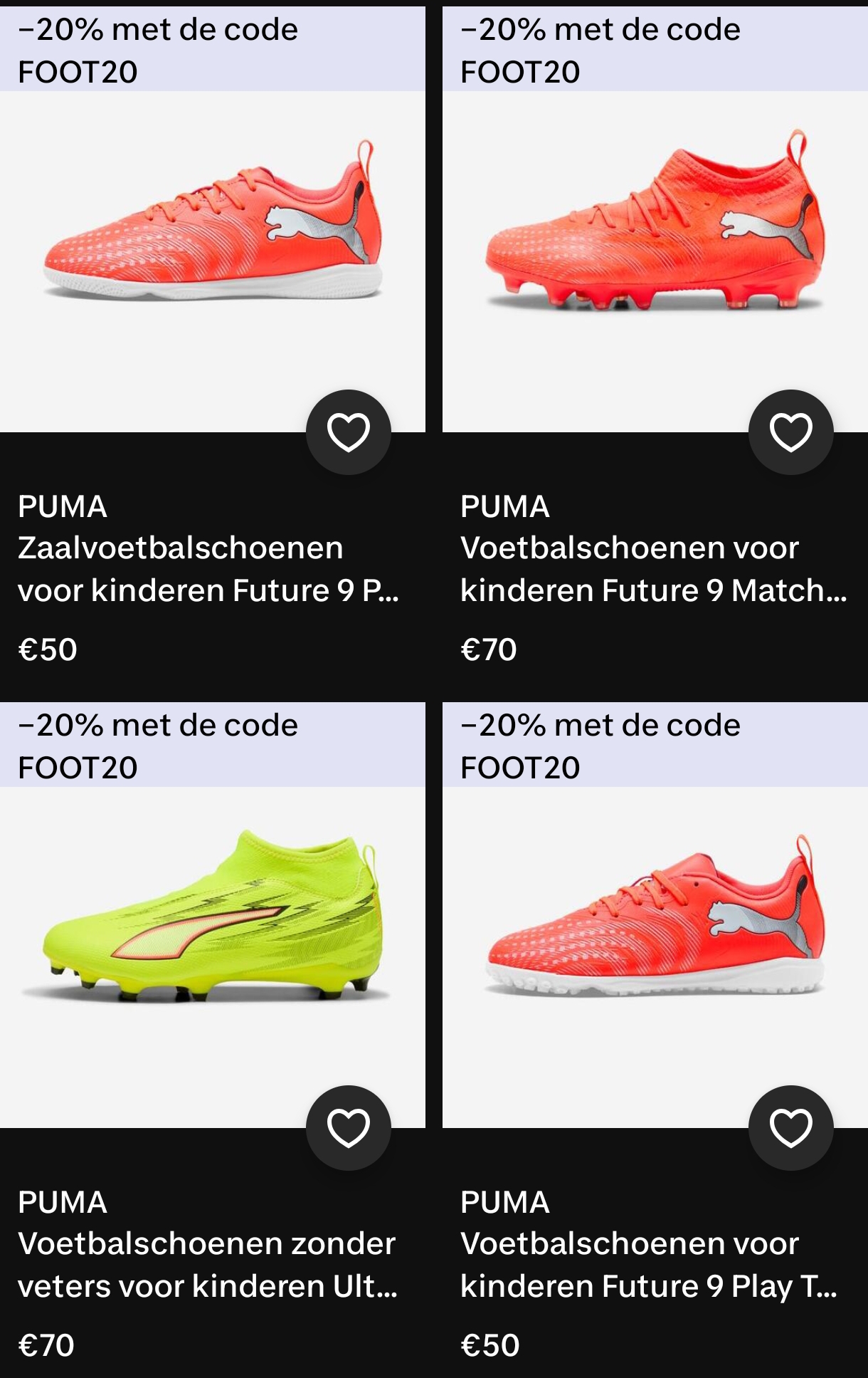 20% korting op selectie Puma voetbalschoenen ⚽