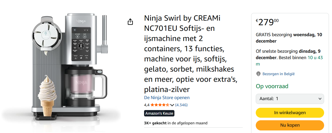 Ninja Swirl by CREAMi NC701EU Softijs- en ijsmachine met 2 containers