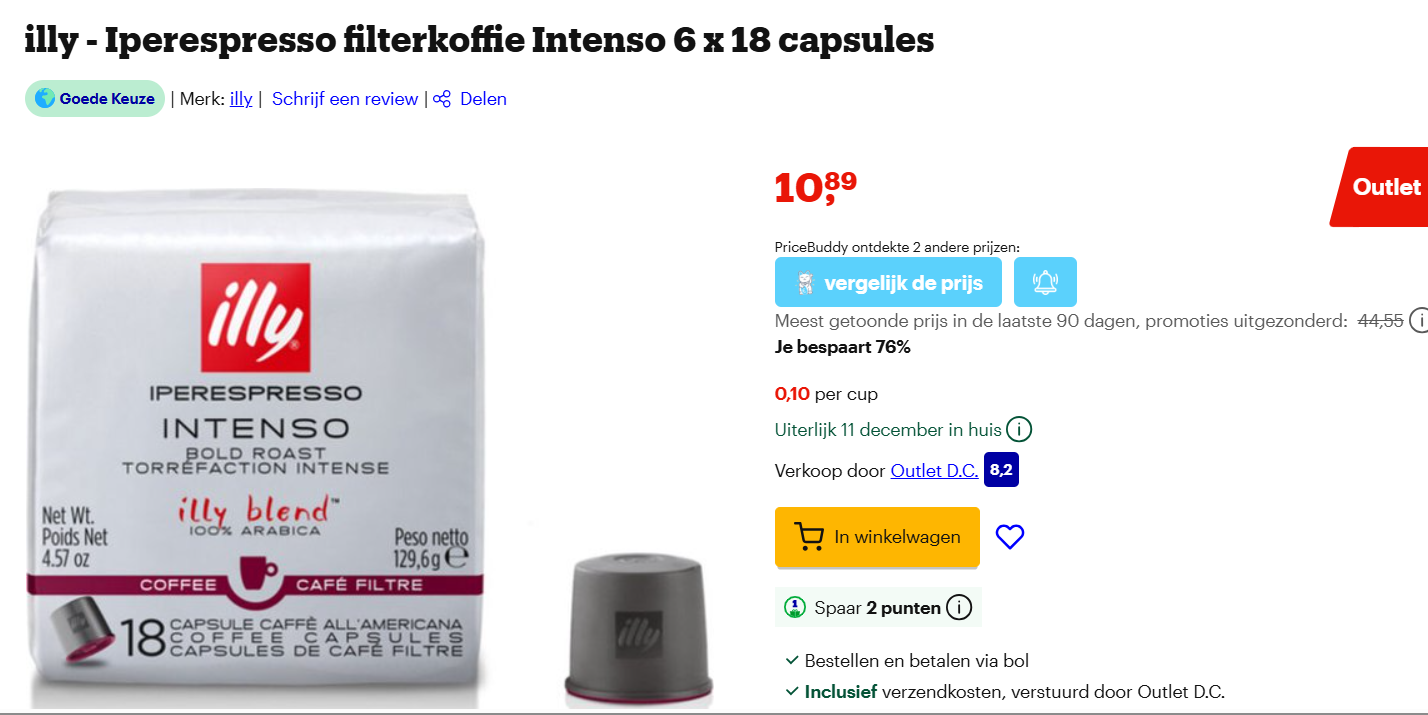 0.10€ voor een koffiecup van illy compatibel met illy koffiemachines