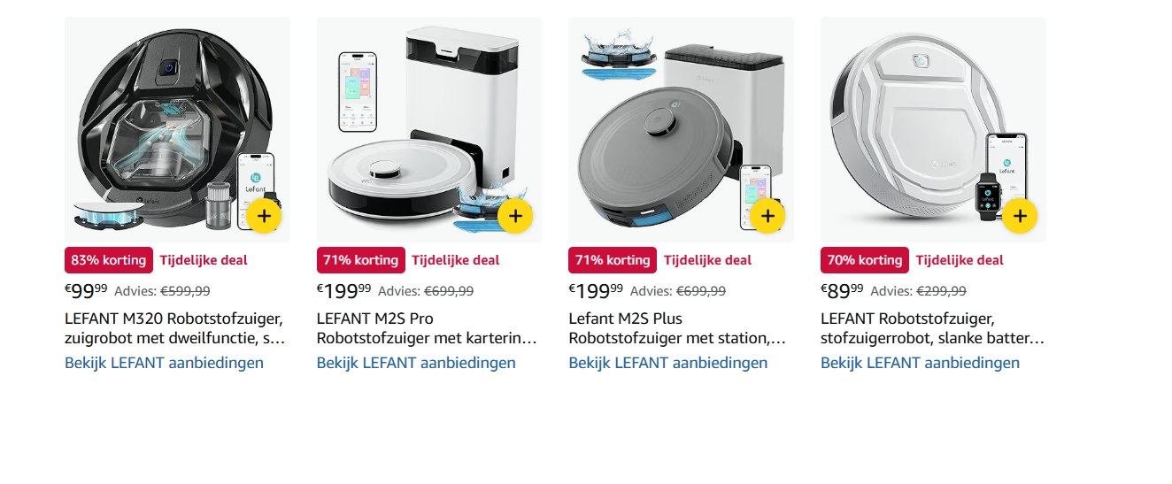 Van 70% tot 83% korting op robotstofzuigers, sommige met dweilfunctie