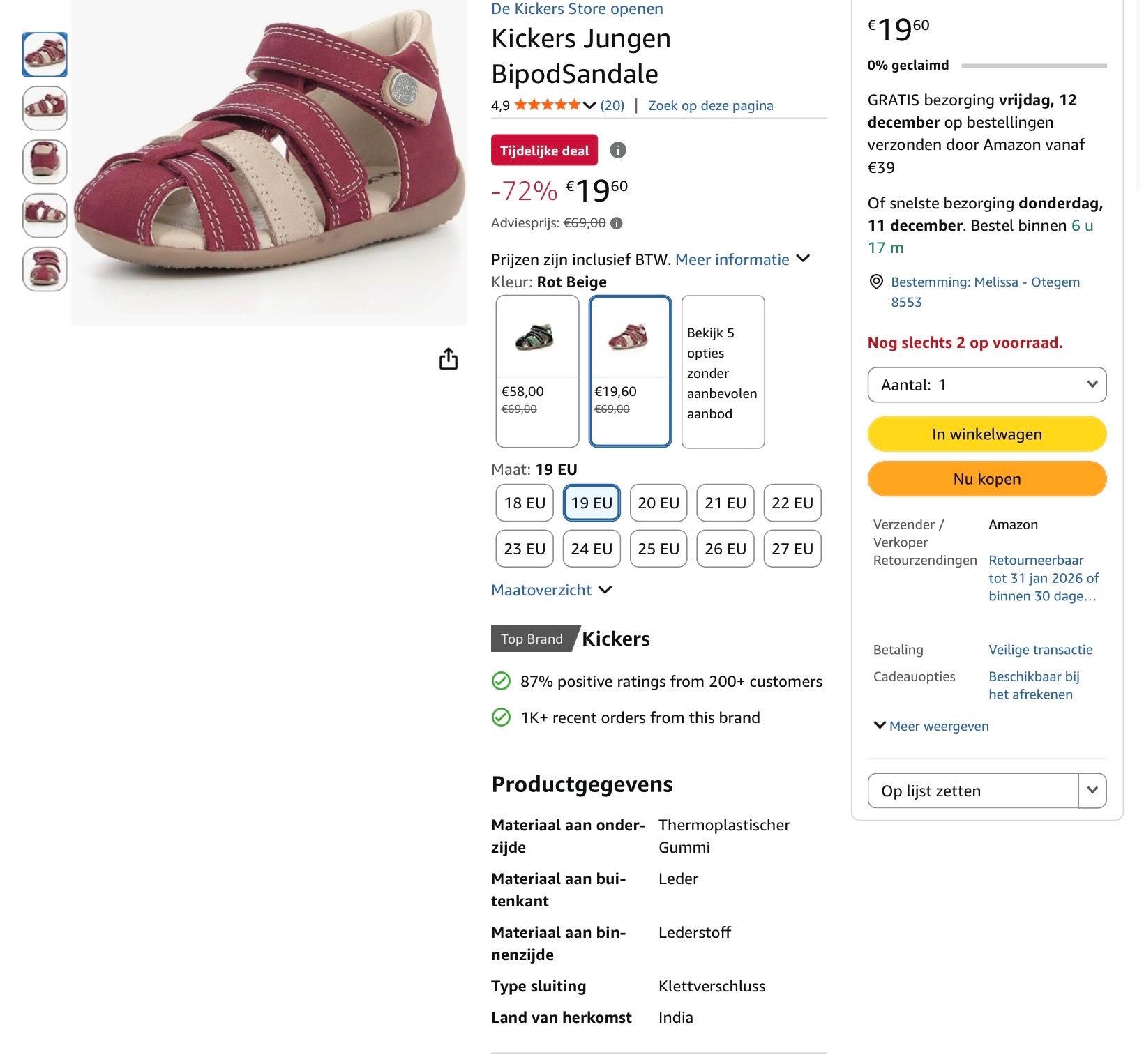 Kickers jongens sandalen -72%