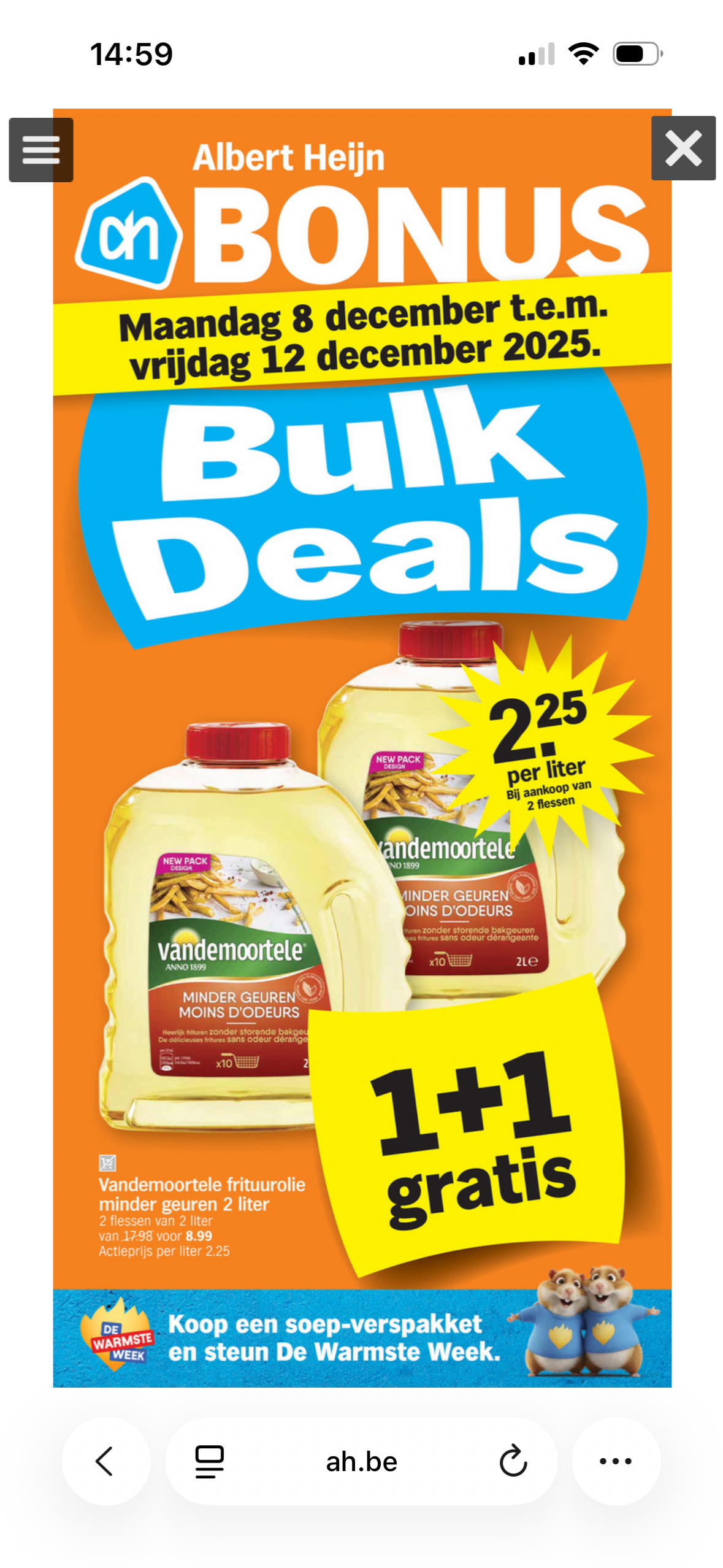 1+1 frituurolie Vandemoortele