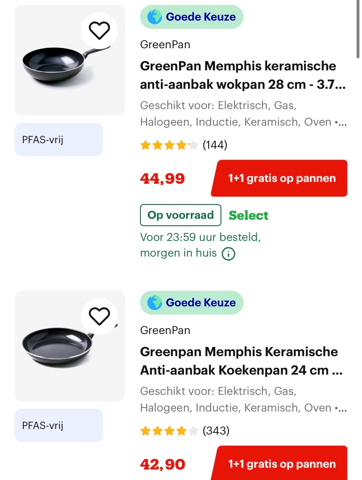 1+1 gratis op pannen bij Bol