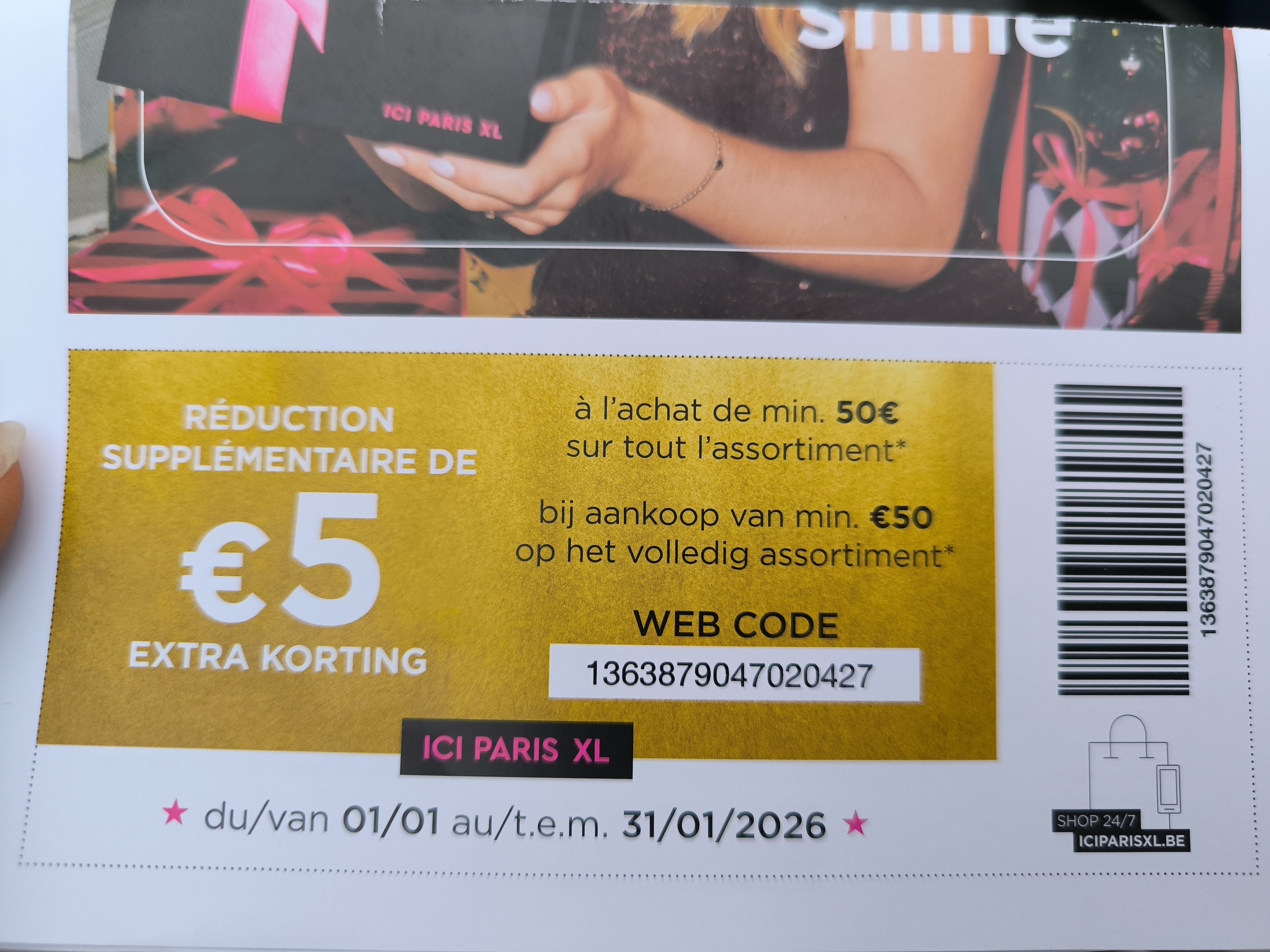 5€ extra korting bovenop solden bij ICI Paris XL