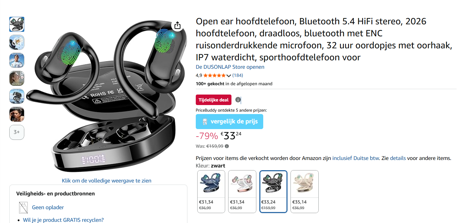 79% korting op Open ear hoofdtelefoon, Bluetooth 5.4 HiFi stereo