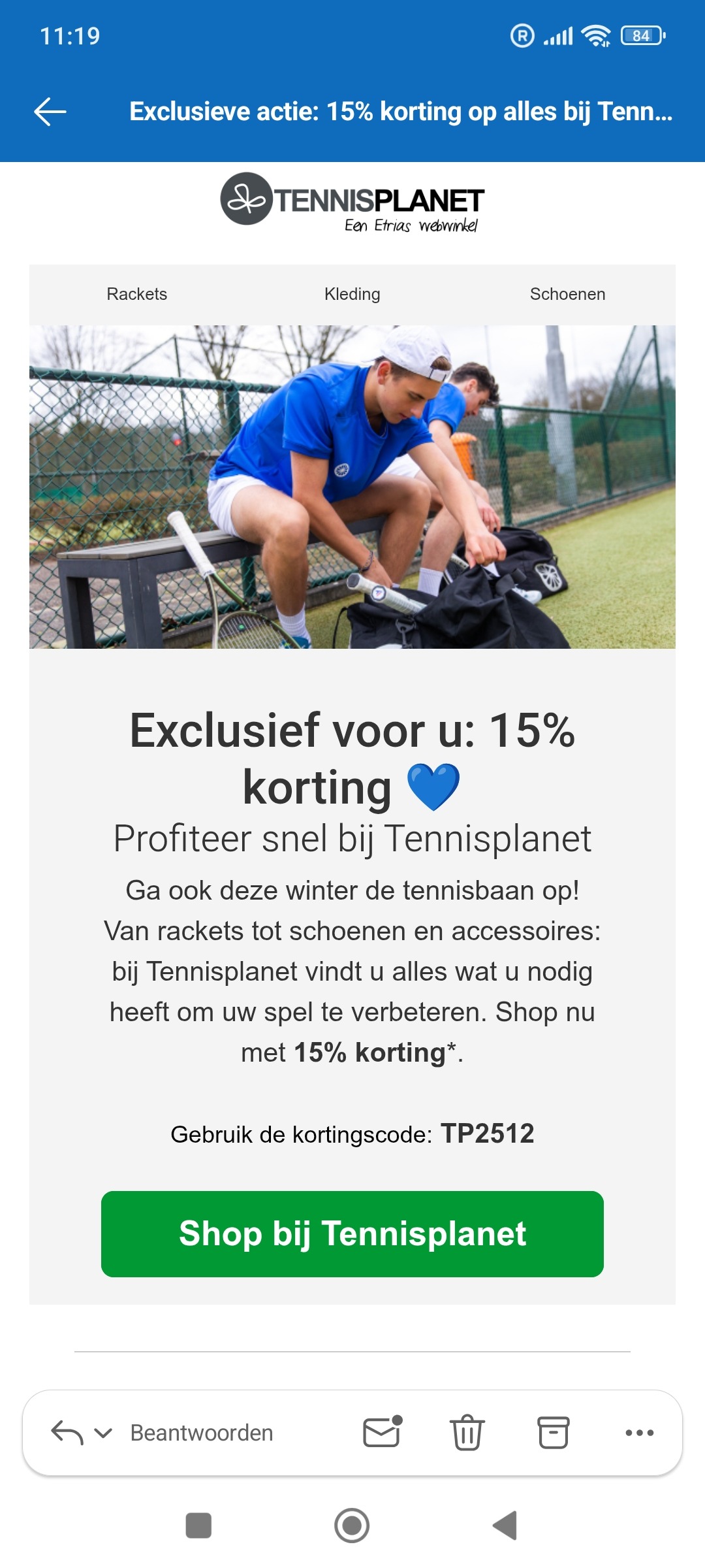 Tennisplanet: 15% korting