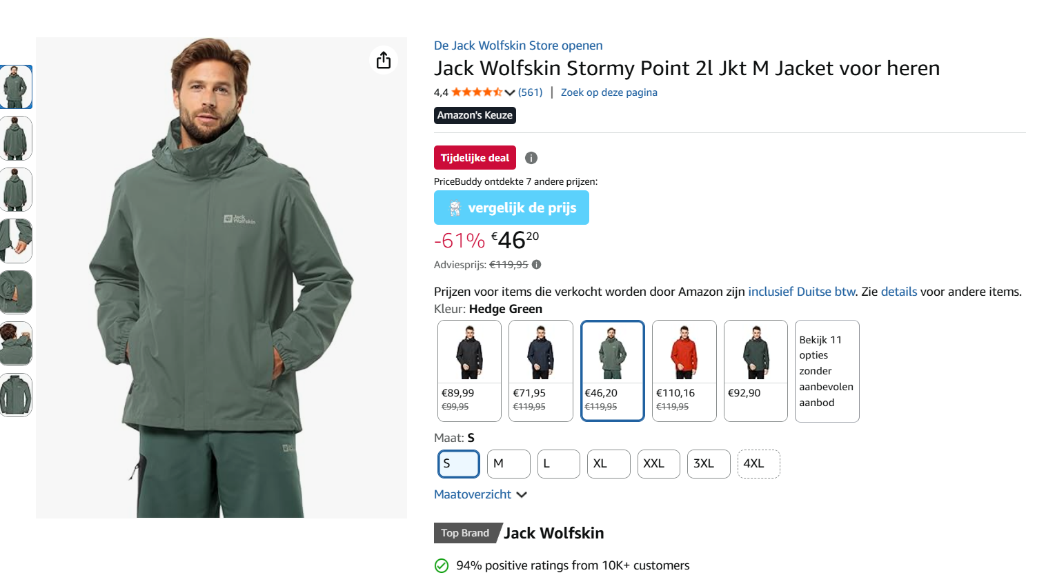Jack Wolfskin heren jas maat S voor 46.20€