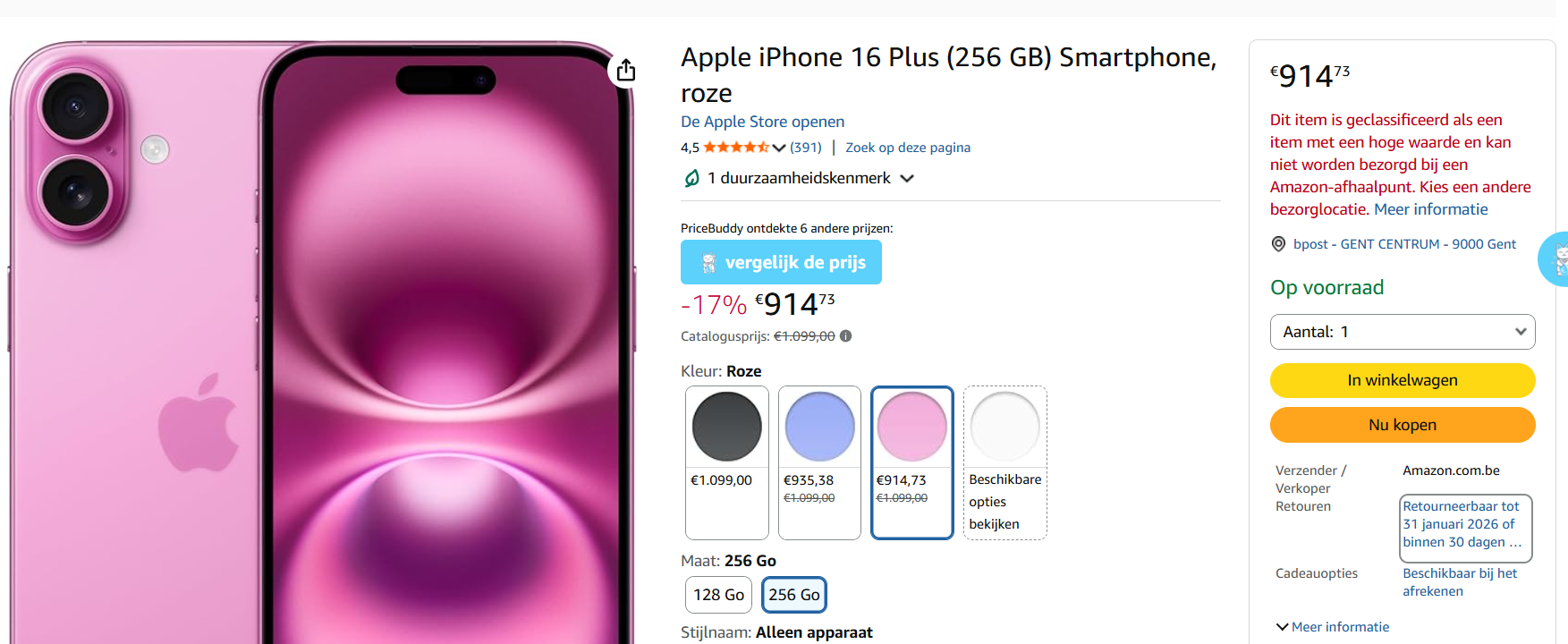 Apple iPhone 16 Plus, 256GB opslag Roze