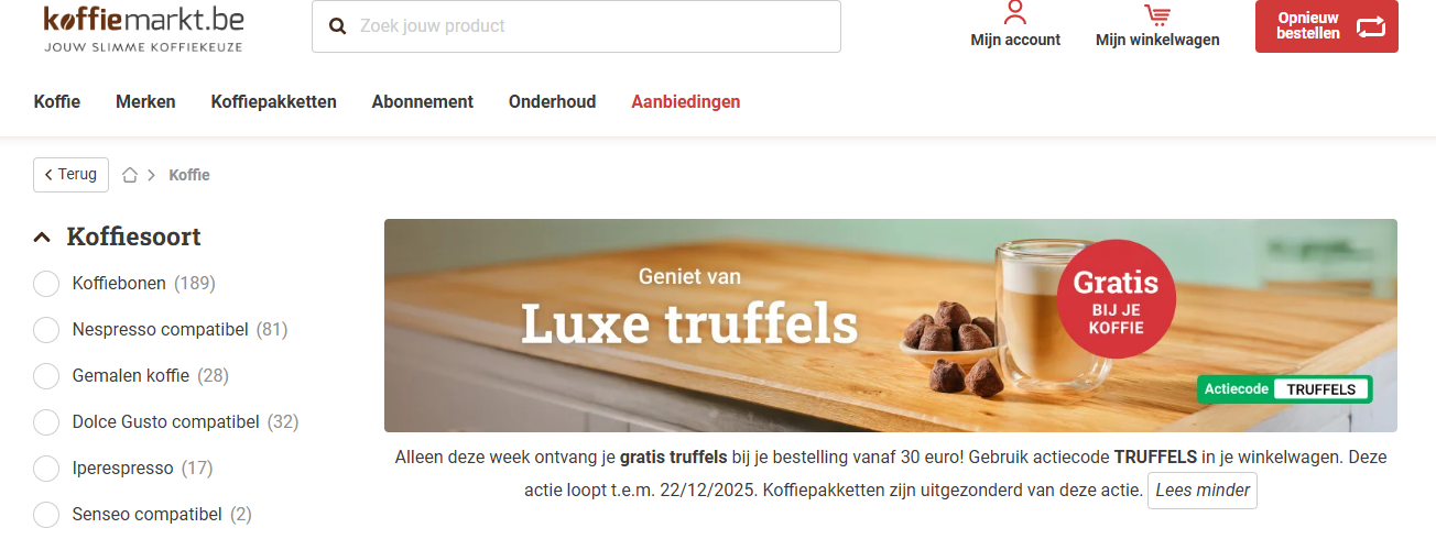 Koffiemarkt; gratis truffels