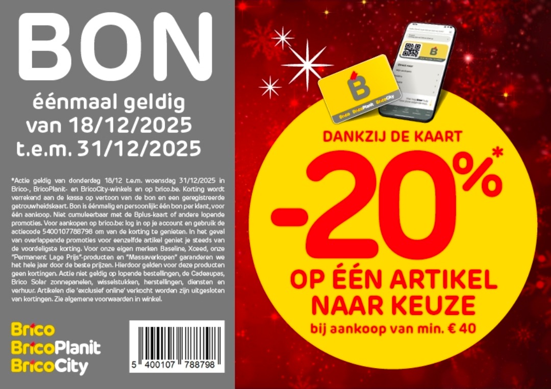 20% korting op één artikel naar keuze bij Brico
