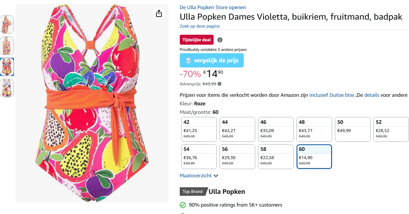 Ulla Popken badpak in maat 60 voor 14.90€