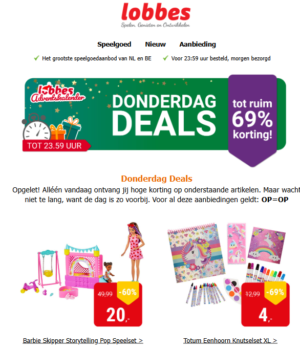 Donderdagdeal Lobbes: tot -69% op speelgoed